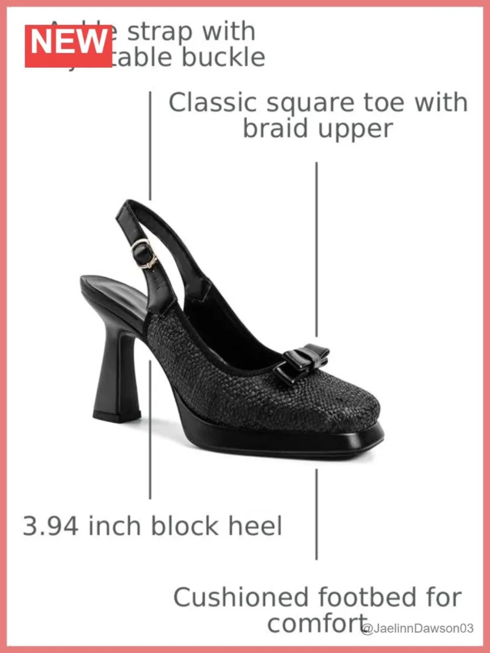 Square Toe Block Heel Slingback Pumps with Braid Upper and Buckle Ankle Strap